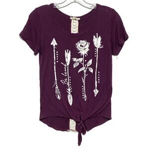 Moonchild Be Loved Tie Front T Shirt Womens S Crochet Flowy Boho Festival Hippie